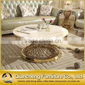 Hot Sale Round 20mm Marble Top Golden Base Coffee Table photo-5
