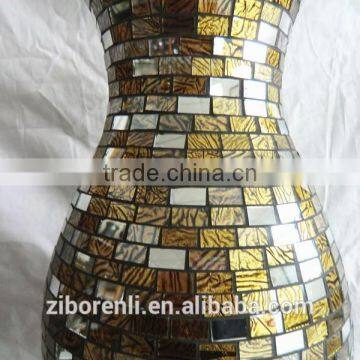 Brown Mosaic Antique Flat Round Glass Vase photo-5