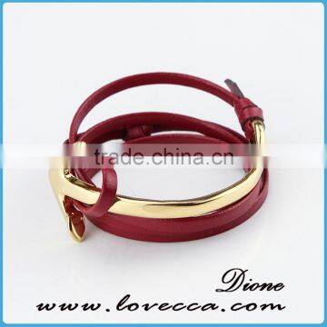 New Trending Adustable Leather Alloy Curved Anchor Wristband Bracelet photo-3