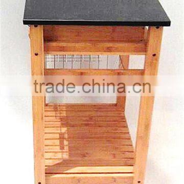 Hot Sale Bamboo Kitchen Trolley Design With Basket and Wheels photo-3