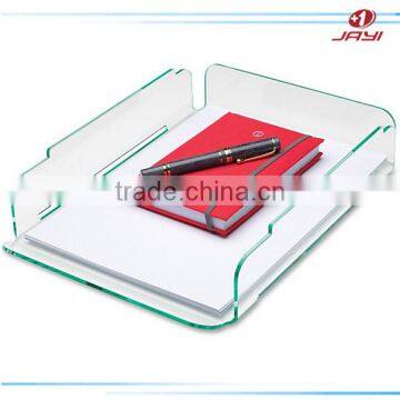 Single Stacking Acrylic Letter Tray, 14 1/2" x 12" x 11", Clear/Green Edge