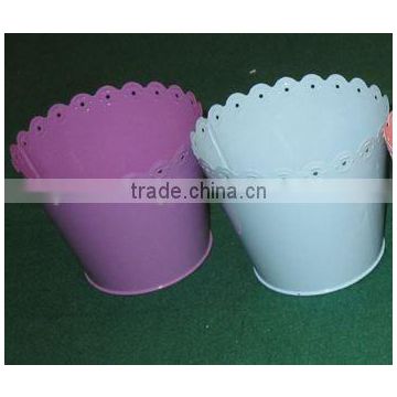 Set of 2 Multi-color Metal Flower Bucket/Mini flower pot purple and white