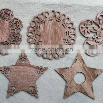 China Alibaba flower star tracery style natural wood table plate wine bottle mat wooden cup coaster for country living home deco