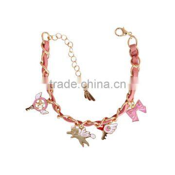 enamel magic charms bracelet gold chain and suede leather handwoven bracelet lovely charms bracelet