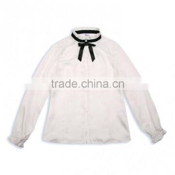 Black bowtie collar white lace blouse