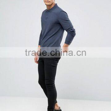 New Design Custom Printed Logo Long Sleeve Button Placket Men's 100% Cotton Pique 200gsm Casual Comfort Fit Polo Tshirt photo-4