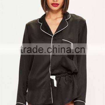 MGOO Custom Designs Women Long Sleeves Black Satin Embroided Pajama Sets Silk Custom Logos Your Tag Sleepwear photo-4
