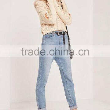 Plain White Ladies Sweater Knitwear Pullover Drop Shoulder Ladder Shoulder Distressed Crop Jumper Women photo-6