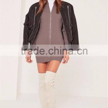 Chinese Factory Ladies Silm Fit Women Longline Knitwear Sweater Purple Zip Up Rib Mini Dress photo-6