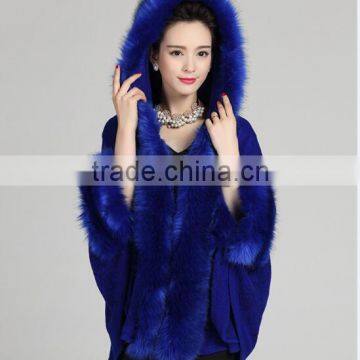 high quality american women faux fur wool poncho with hood