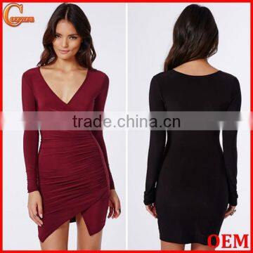 Hot Bodycon Fit Cross Over Neck Wrap Dress With Hem