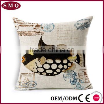 wholesale printing custom fish natural linen cushion cover