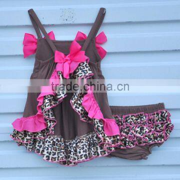 2016 Fashion Wholesale Clothes Baby Girls Lace Trimmings Boutique Outfits Sleeveless Bow Cotton Romper Sets photo-4