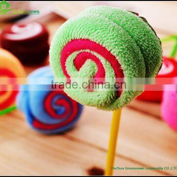 Factory customize microfiber lollipop shape towel cake lovely wholesale cake towel gift birthday cake towel lollipop christmas