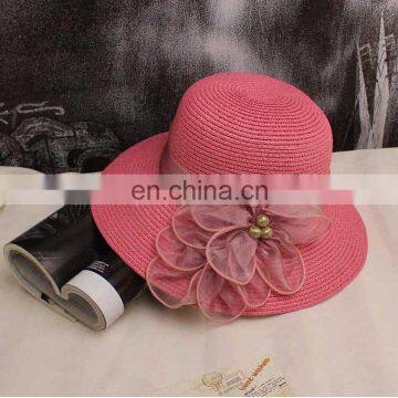 Dome Sunshade Hat Fashion Flower Yarn Straw Hat