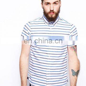 Black and blue white Stripe Shirt/cotton fabric mens casual shirts/men short sleeve fashion clothing shirt model-sc351