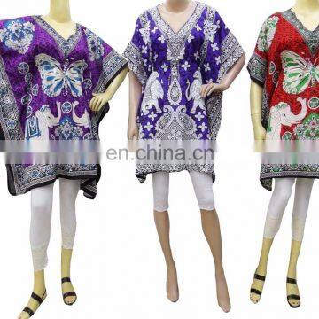 polyester maxi poncho colorful design Women's Kaftan caftan Night wear Hippie Boho Dress Kimono Satiny Silky Look Plus Size