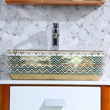 Bathroom electroplate colorful ceramic rectangle basin sink with high quality