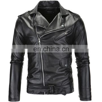 Autumn&Winter Men's Motorcycle Slimming Casual Streetwear Lapel Diagonal Zipper Leather Jacket