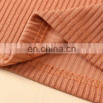 Kids Ribbed O Neck Off-Shoulder Tops Shirts & Denim Jean Flared Pants Casual Outfit Spring Fall Winter Clothes photo-6