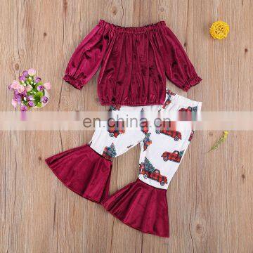Thanksgiving Day Christmas Baby Girl Clothing Set Autumn Kids 2PCS Outfit Toddler Tops + Bell-bottomed Trousers Set 1-5T photo-6