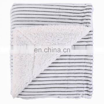 March New Products Striped Super Fluffy Reversible Sherpa Throw Grey Blanket for Your Living Room and Bedroom photo-7