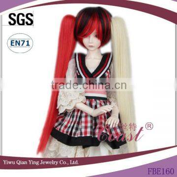 red and black synthetic 1\3 bjd wigs for doll with two straight ponytail