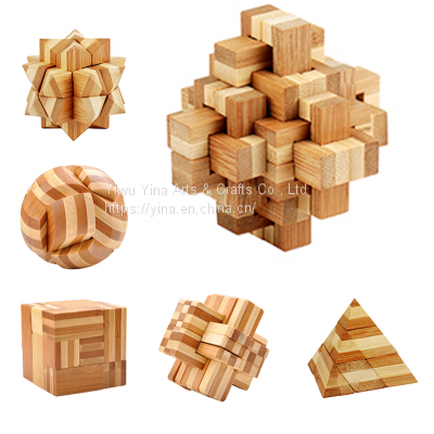 Wholesale Wooden Brain Game Brain Teaser 3D IQ Bamboo Puzzle Luban Lock & LubanLock Classical Chinese Puzzle Project