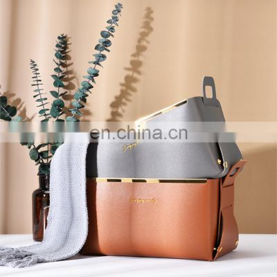 Laundry Basket Folding Modern Home Nordic Organizer Foldable Gold Luxury PU Leather Clothes Storage Laundry Baskets With Handle