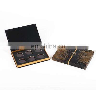 Custom black luxury high end book shape with sleeve empty cosmetic eyeshadow palette