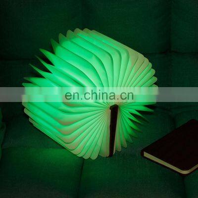 Portable 3 Colors Creative LED Book Night Light Wooden USB Rechargeable Magnetic Foldable Table Lamp