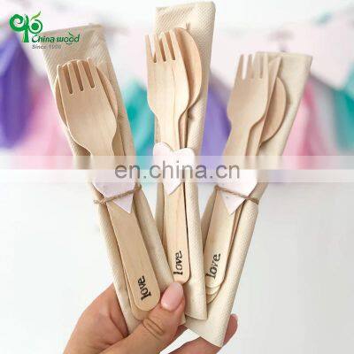 Yada Biodegradable Eco Friendly Vintage Wood Spoon Fork Knife Cutlery Set Disposable Wooden Cutlery for Food