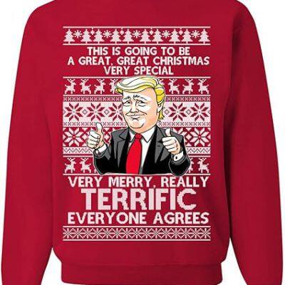 Great Terrific Merry Christmas Funny Donald Trump Xmas Ugly Christmas Sweater Unisex Crewneck Graphic Sweatshirt