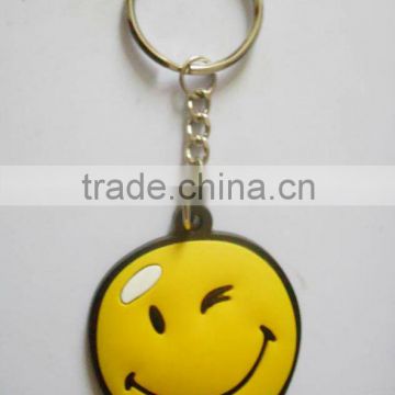 smile face PVC keychain, PVC rubber key chain, keyring for sale