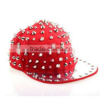 Daditong Gothic Hedgehog Punk Rock Studded Baseball Hip-hop Hat Spike Rivet Spiky Stud Cap Dance (Red&Silver)