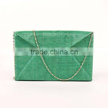 Summer green linen material make for newest fashion ladies clutch handbag