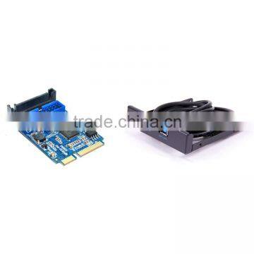 Mini PCI-express to 2 ports USB 3.0 adapter mini PCI-e to USB3.0 + 20pin to 2 port usb3.0 hub 3.5 Floppy bay Metal Front Panel