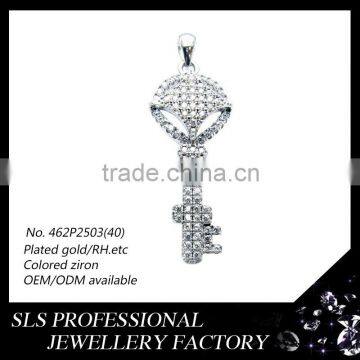 Beautiful and hot sale in Guangzhou "key" pendant with white cubic zircon micro pave hip hop pendant