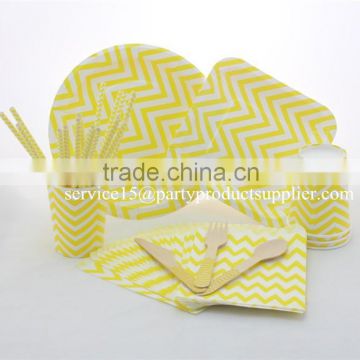 Wedding Birthday Party & Event Supplies Tableware Sets Chevron Striped Polka Dot Matched Plate Cup Napkin Straw Wooden Cutlery