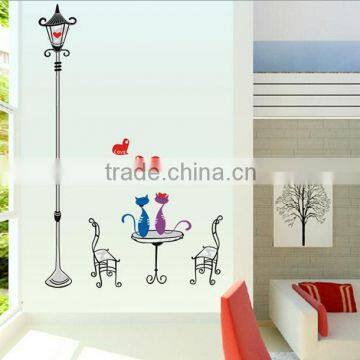 Home Decal Happy Cats in Love Lamp Pole Room Decal Art Wall Stickers Living Room Bedroom Art Picture DIY Mural Decoration photo-4
