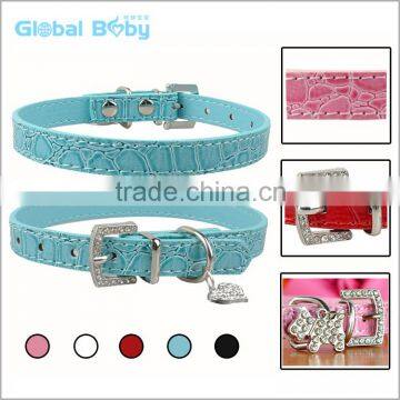 Fake Crocodile Leather Cute Puppy Collars with Crystal Pendant