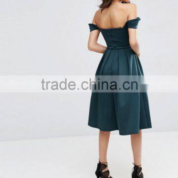 Fold Detail Bardot Scuba Prom Dress Designer One Piece Party Dress HSD5395 photo-2