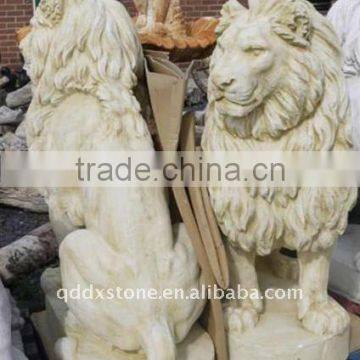 natural yellow stone lions sculpture