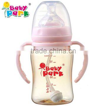 Manufacturer baby product new baby feeding bottle ppsu wide neck baby feeding bottle with straw and handle BabyParkA501