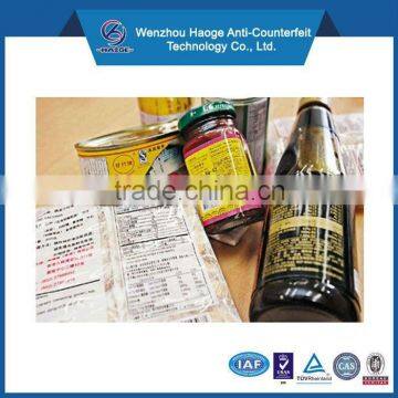 Custom waterproof vinyl plastic bottle label