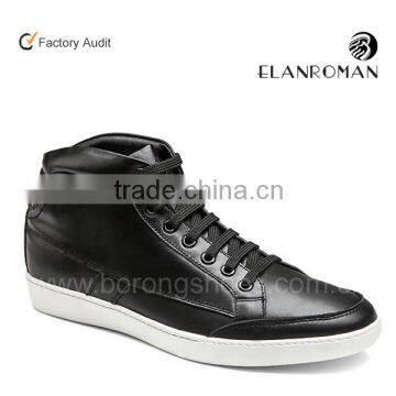 Young men fashion black cow leather high top sneaker shoes