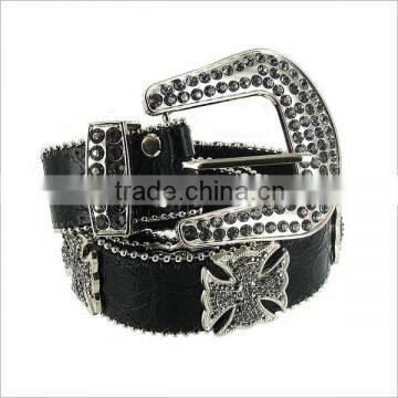 Wholesale Women's Cross & Rhinestone Accent Leather Belt