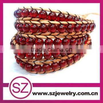 2013 Mulit Stone Brown Greek Leather Wrap Bracelet-BTB0237