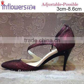 Purple color patent design ladies shoes folding heel high heels with removable heels