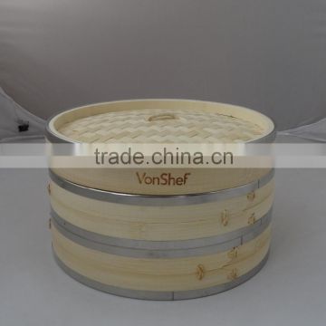 High quality Bamboo steamer with steel rim